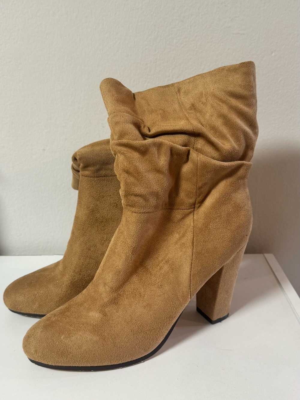 Tan Suede Heel Booties | Size 7